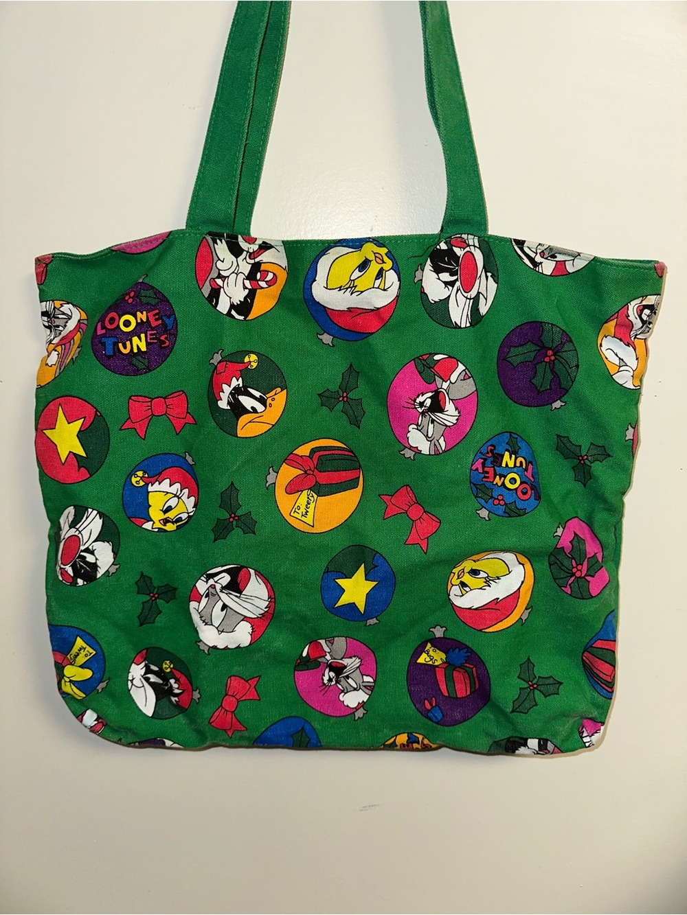 Vtg 1993 Looney Tunes Holiday Mischief Canvas Tote Bag - Picture 2 of 14